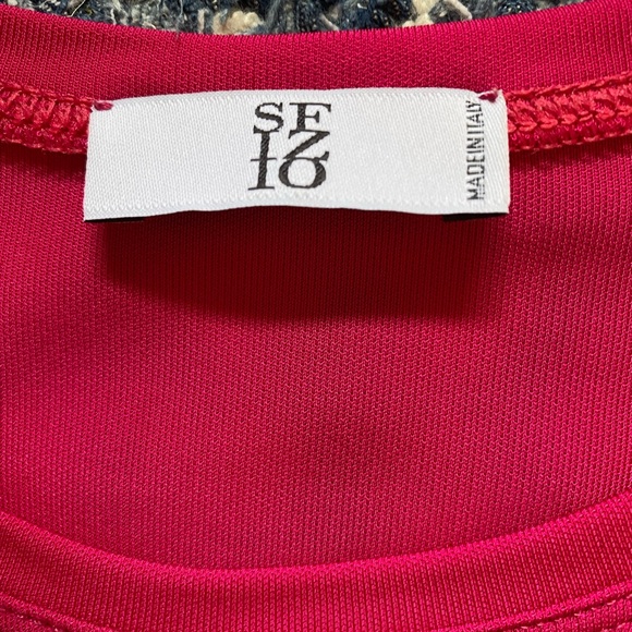 Hot pink cold shoulder top. Barely worn. Gathered at arm with tie. Size 10 - Picture 2 of 2